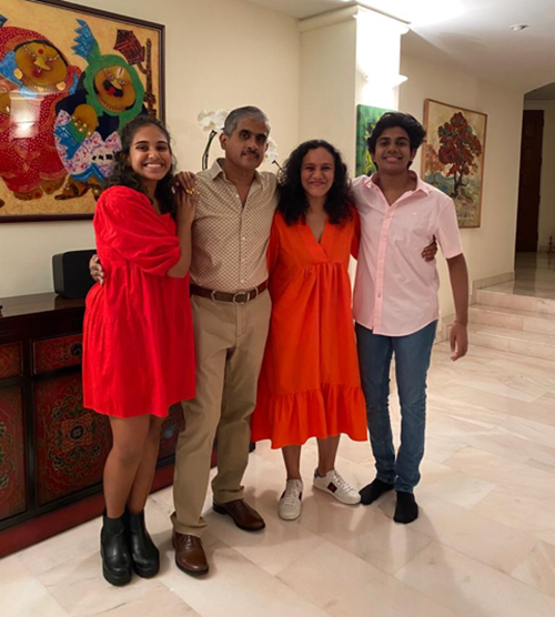 Mr Shankar with his family (from left): his daughter Anusha, his wife Anupama Puranik and son Anshul.