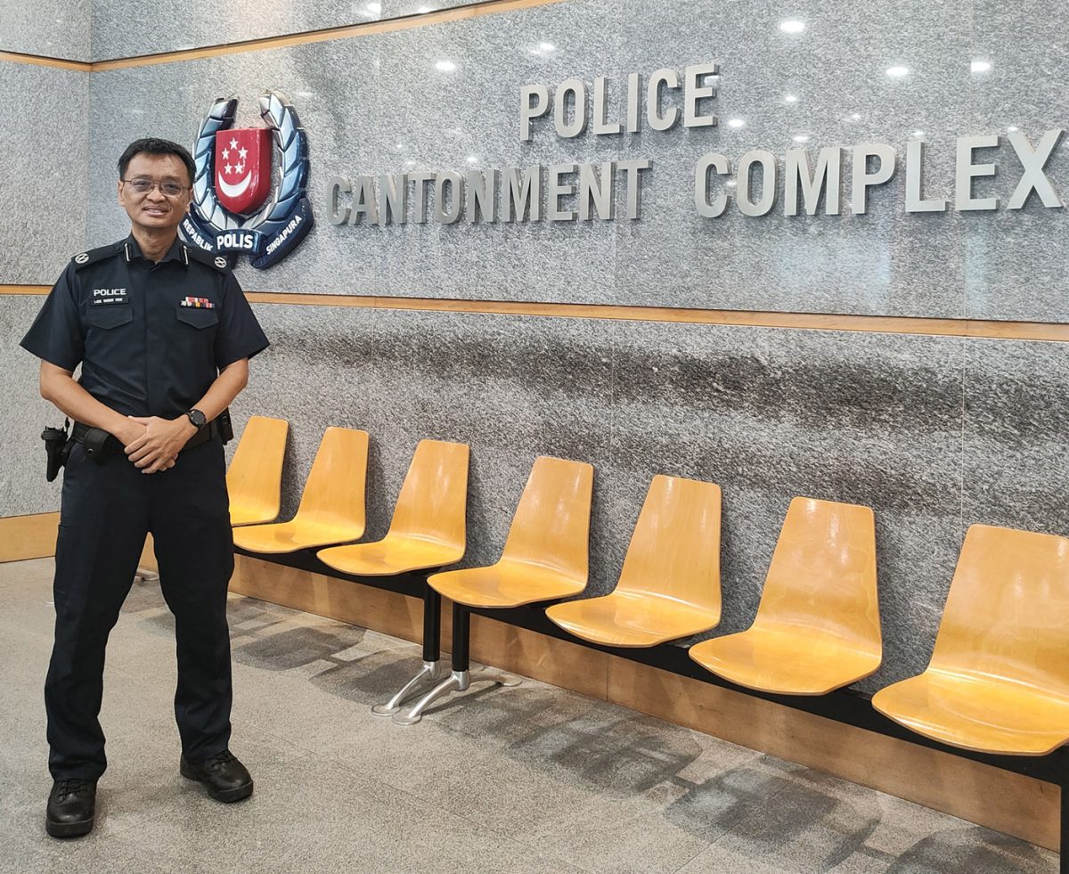 SPF veteran DAC (NS) Lok Weng Hoe helps to groom Officer Cadet Trainees (OCTs) in the Force.