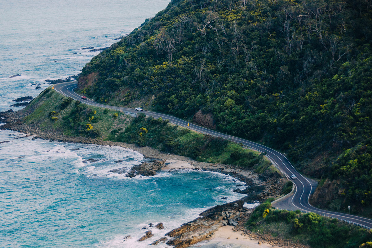 The Great Ocean Road hugs Victoria's coastline.