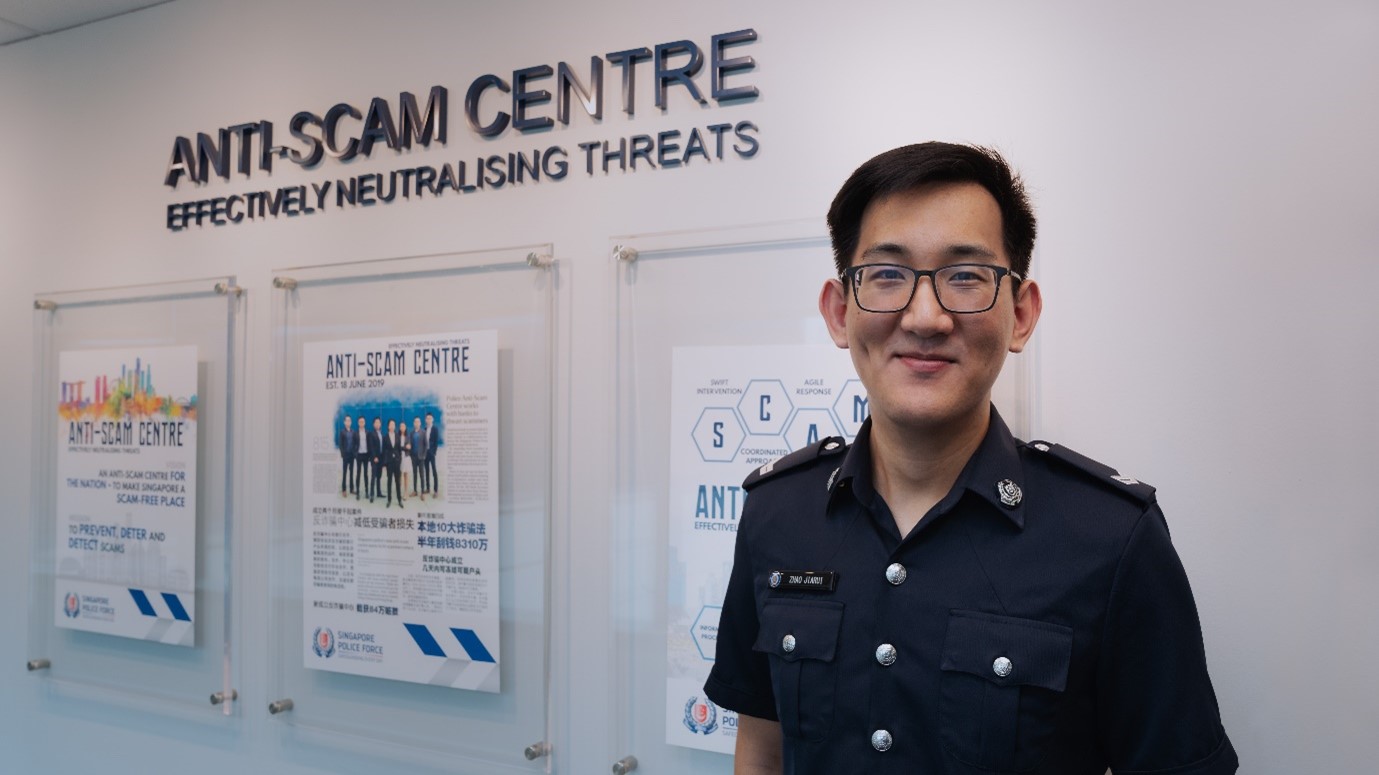 SC/CPL Zhao Jiarui shares his responsibilities as a staff assistant of the Singapore Police Force’s Anti-Scam Centre.