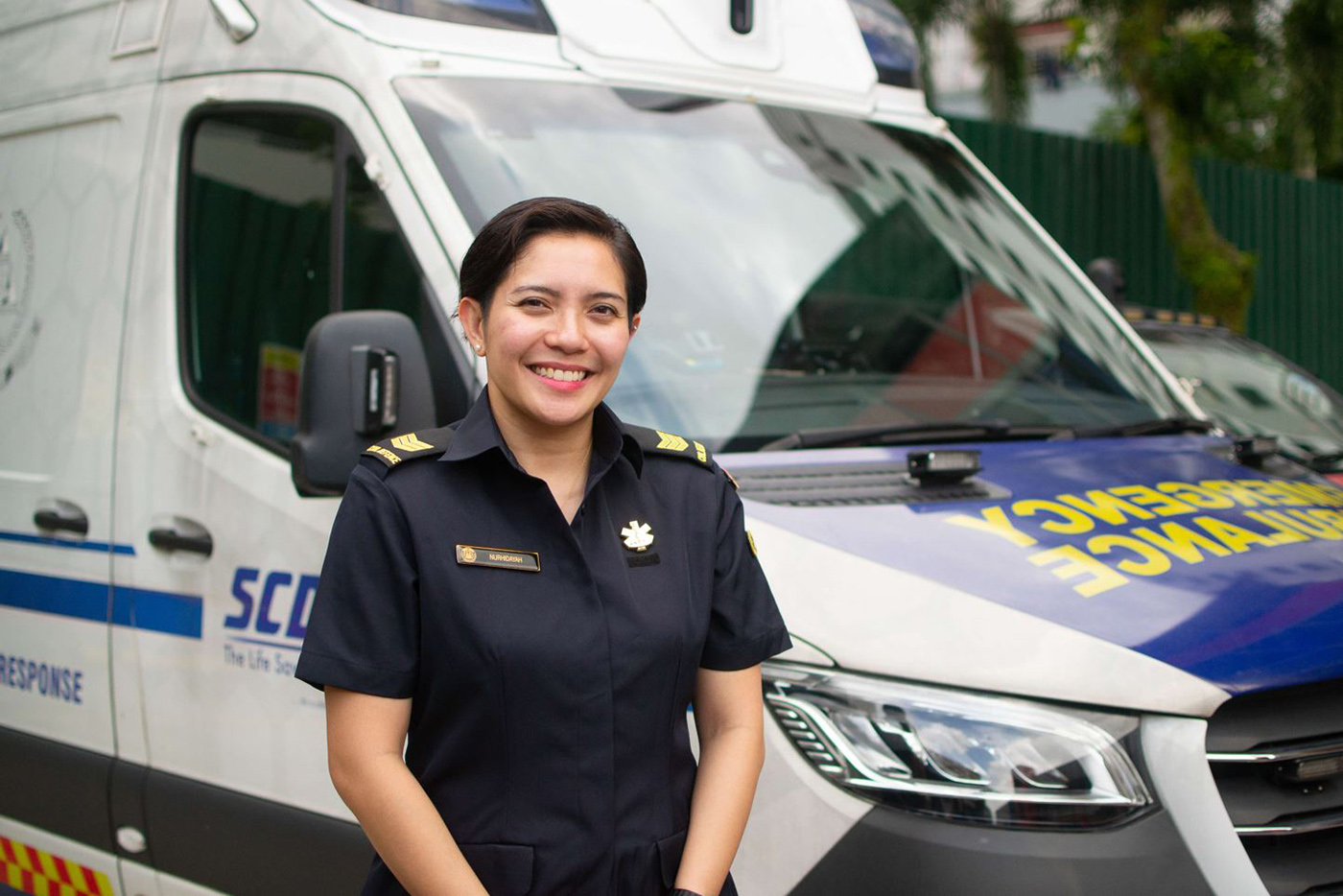 SGT3 Nurhidayah Binte Rosli finds purpose in connecting with people from all walks of life through her role as a Paramedic at Clementi Fire Station.