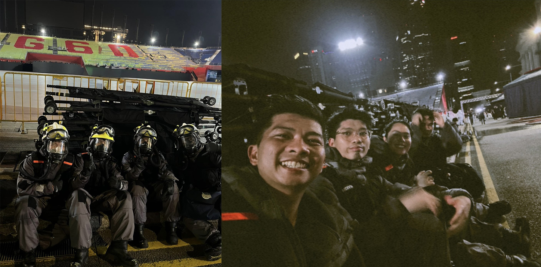 Mervyn (photo on right, second from left) with his team during Exercise BOCA, where they donned Nuclear, Biological, Chemical (NBC) suits to carry out simulated rescue operations around the Padang ahead of NDP.