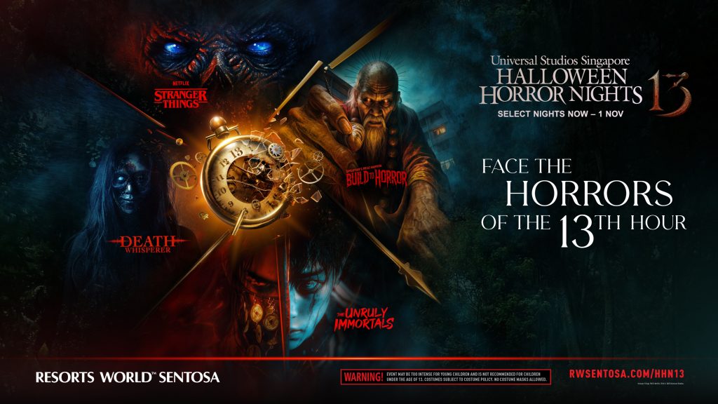 Halloween Horror Nights 13 at Universal Studios Singapore 4 in 1 KV landscape with Legal Lines