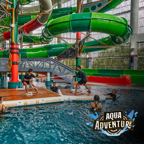 East Villa Corporate Sales 31 Corporate group enjoying fun challenges at Aqua Adventure indoor water park, HomeTeamNS Bedok Reservoir.