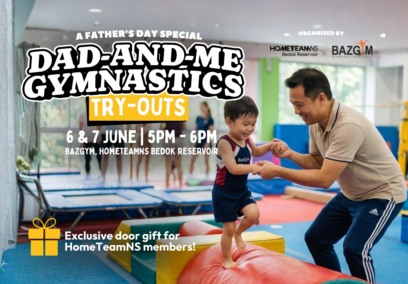 Dad-and-Me Gymnastics Try-outs @ HomeTeamNS Bedok Reservoir Bazgyms Dad and Me Gymnastics Try outs Featured Image