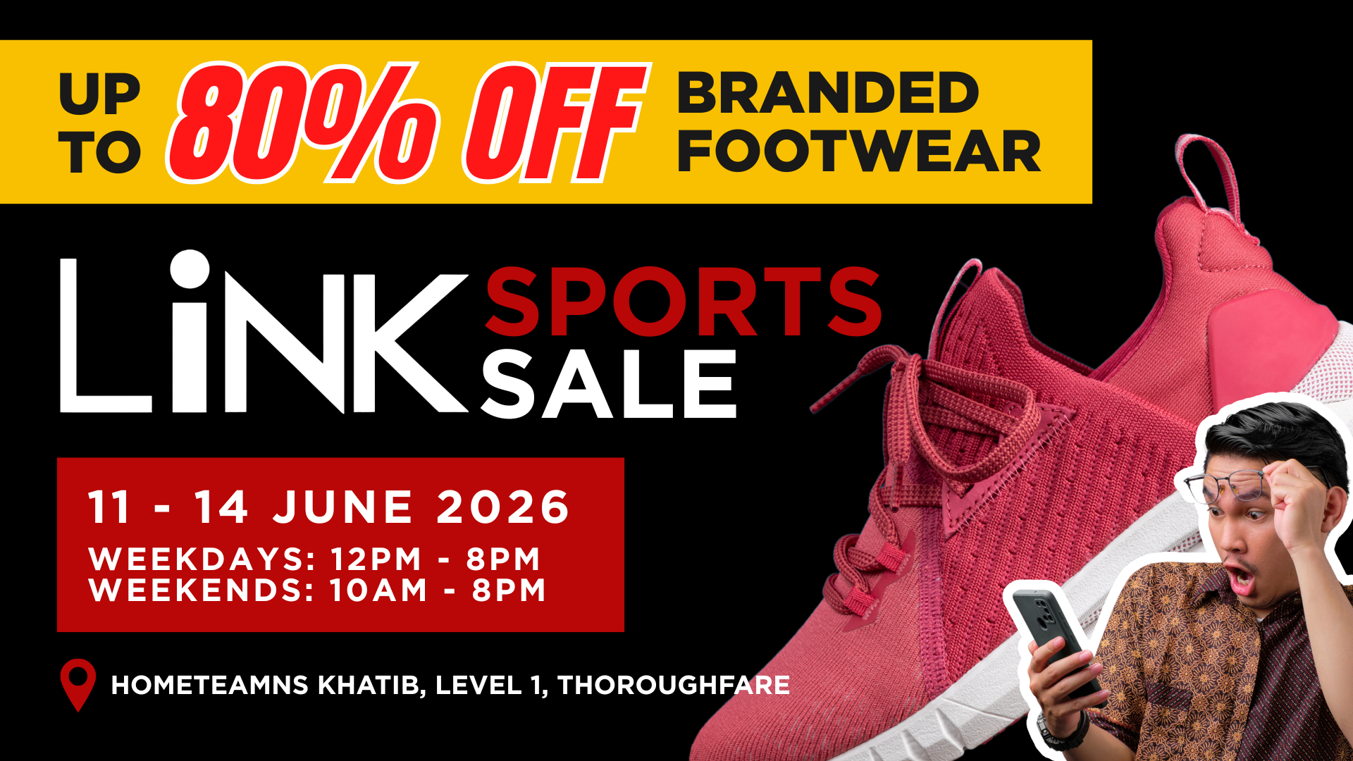 80% OFF LiNK Sports Sale at HomeTeamNS Khatib |11 - 14 June